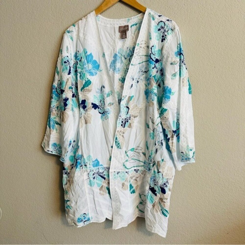 Chico’s Mix of Paisley Embroidered Drape-Front Jacket Size XL
